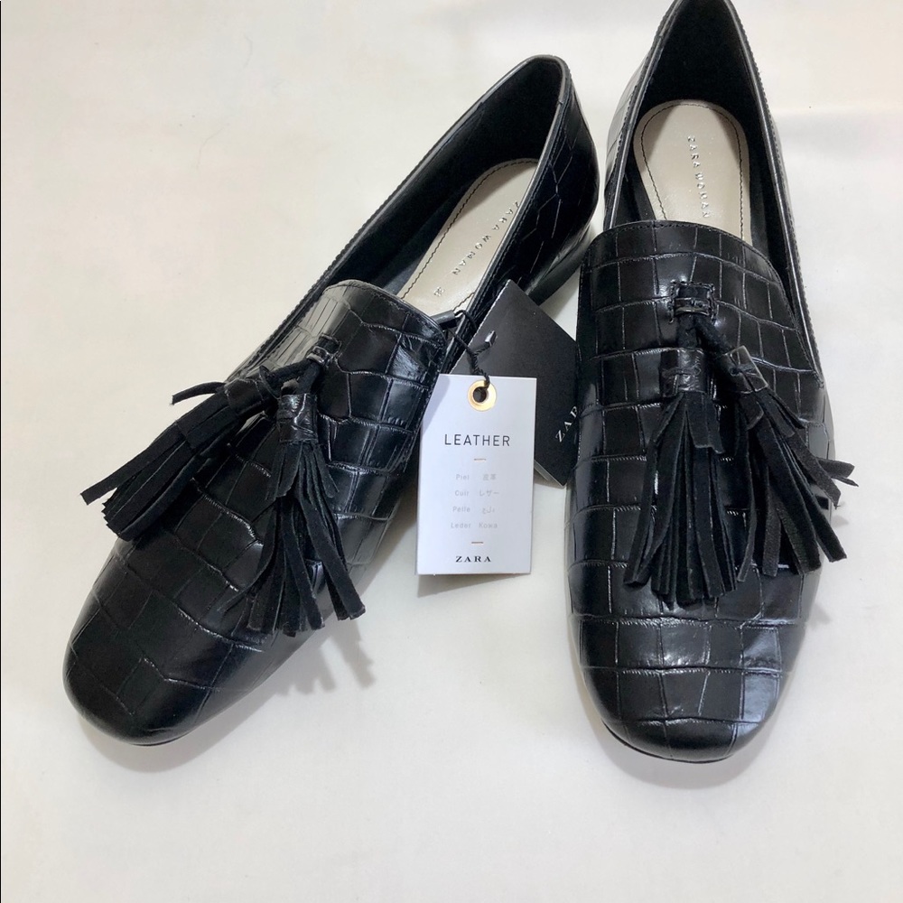Zara Shoes Black Leather Loafers Sz US7.5/EU38